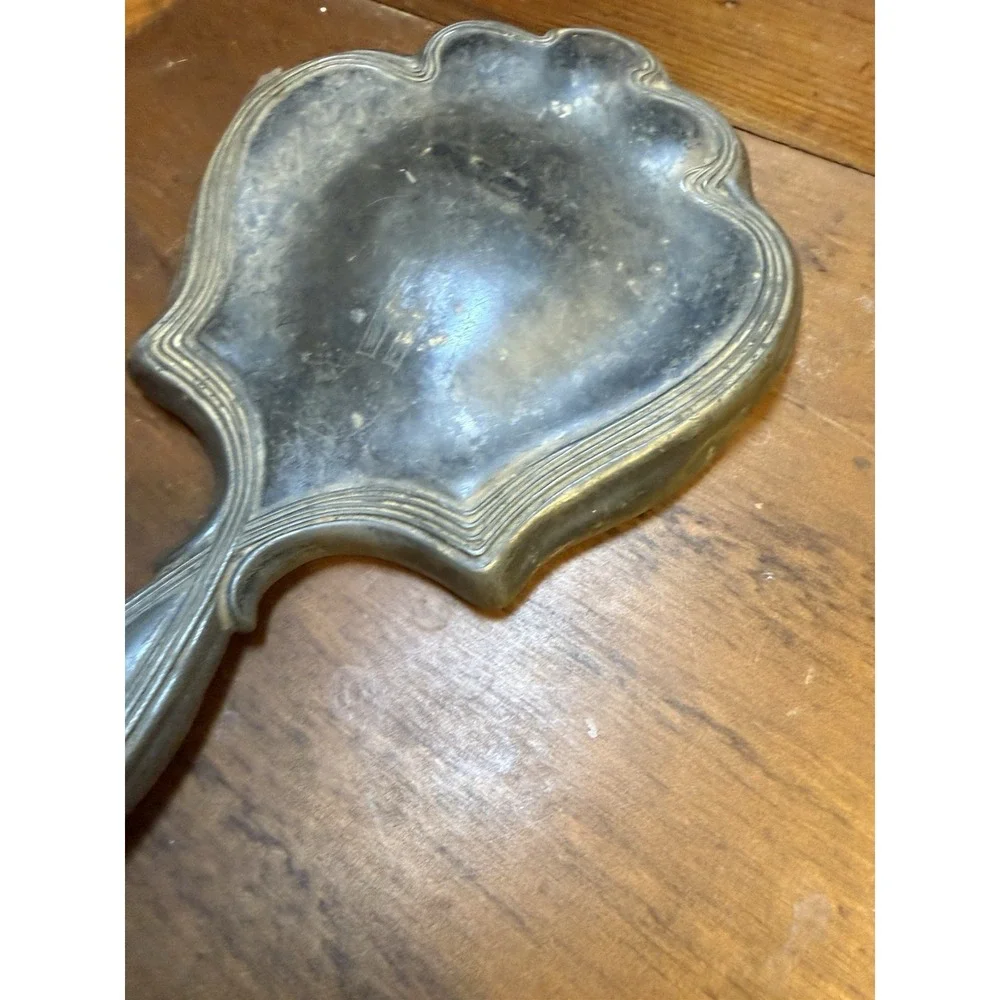 Antique Art Nouveau Hand Mirror Frame Monogrammed Vanity Mirror Silverplate 9